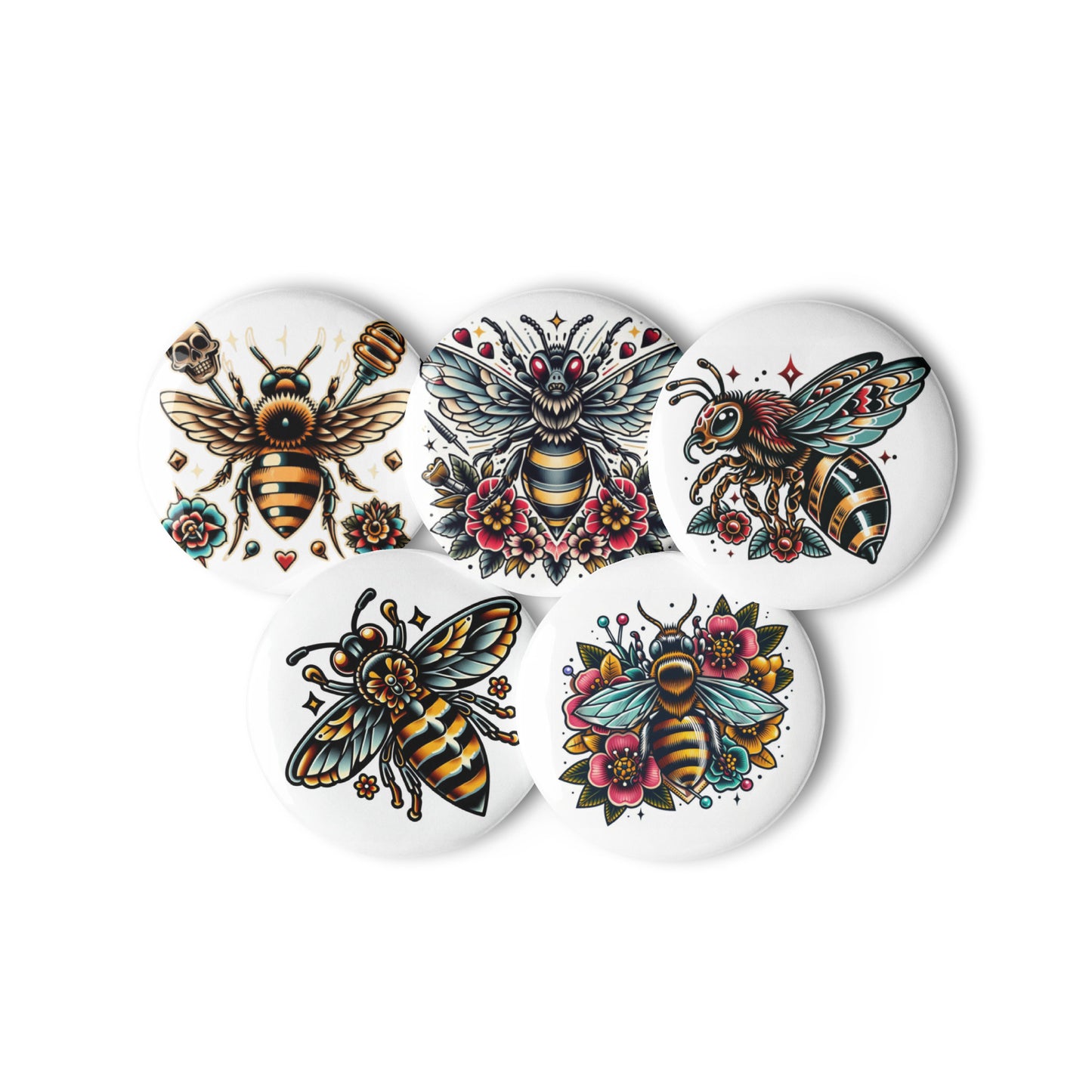 Traditional bee set of pin buttons