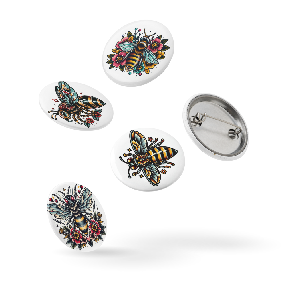 Traditional bee set of pin buttons