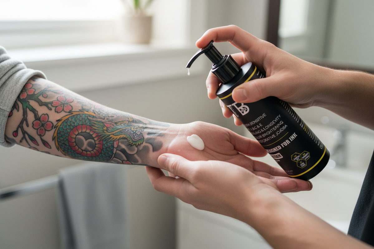 TattyBee lotion lifestyle shot - label partially hidden